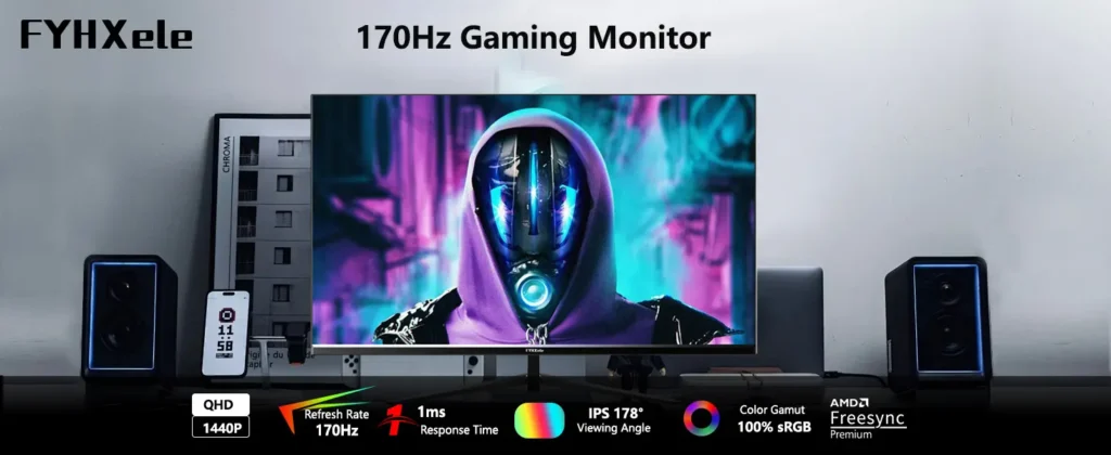 FYHXele 27 Inch Gaming Monitor (1440p QHD, 170Hz)